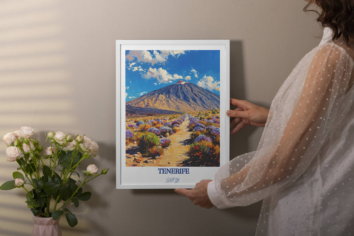 Bring the essence of Tenerife&#39;s Teide National Park into your space with this enchanting travel poster. An ideal gift for enthusiasts of Tenerife and Spain
