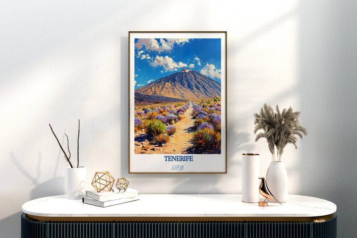Infuse your space with the natural charm of Tenerifes Teide National Park with this captivating travel poster. An ideal gift for Tenerife and Spain aficionados