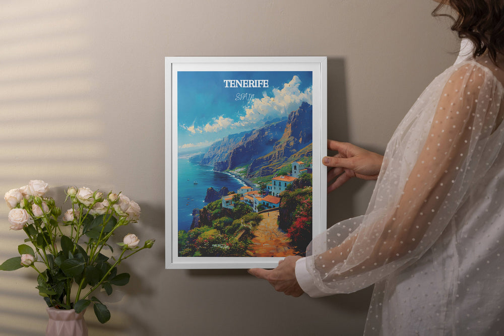 Elevate your space with the allure of Tenerife&#39;s Los Gigantes Cliffs captured in this exquisite print. Perfect for Tenerife and Spain lovers