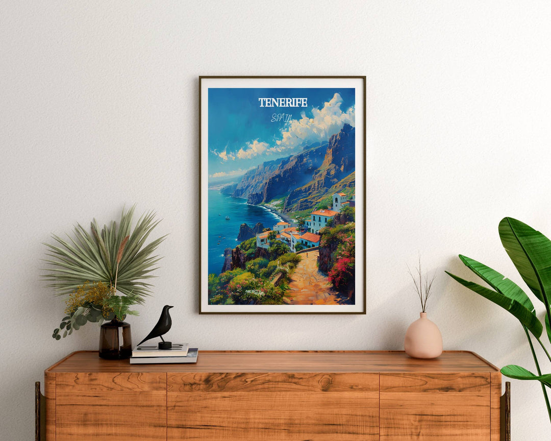 Transport yourself to Tenerife&#39;s breathtaking landscapes with this enchanting Los Gigantes Cliffs print. A wonderful gift for Tenerife and Spain enthusiasts
