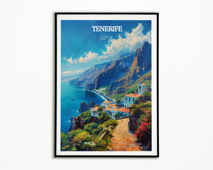 Infuse your decor with the essence of Tenerife&#39;s beauty with this captivating Los Gigantes Cliffs poster. An ideal gift for Tenerife and Spain aficionados.