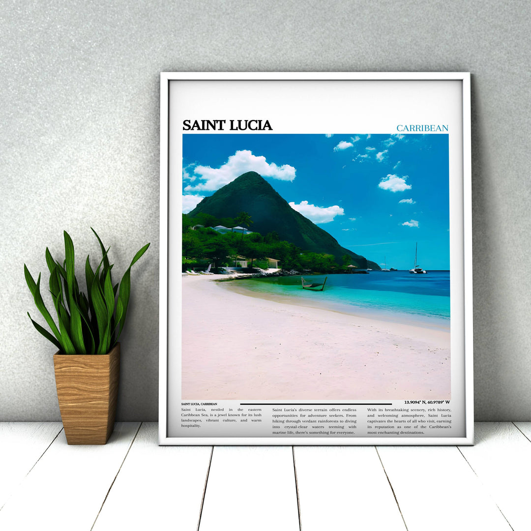 Explore Caribbean vibes with Saint Lucia-themed art. Perfect for Saint Lucia gift or decor, this wall art brings island magic home