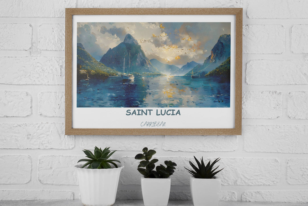 Saint Lucia decor comes alive with Caribbean travel art. Add tropical elegance to your space with this vibrant artwork