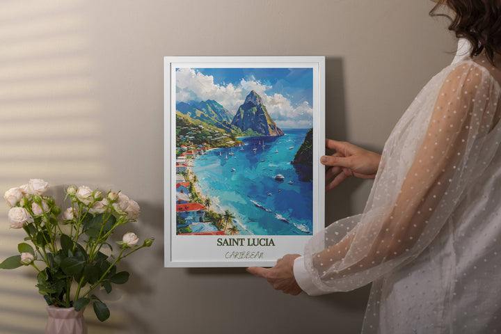 Explore Caribbean beauty with Saint Lucia art. Perfect for Caribbean decor, this poster showcases island paradise