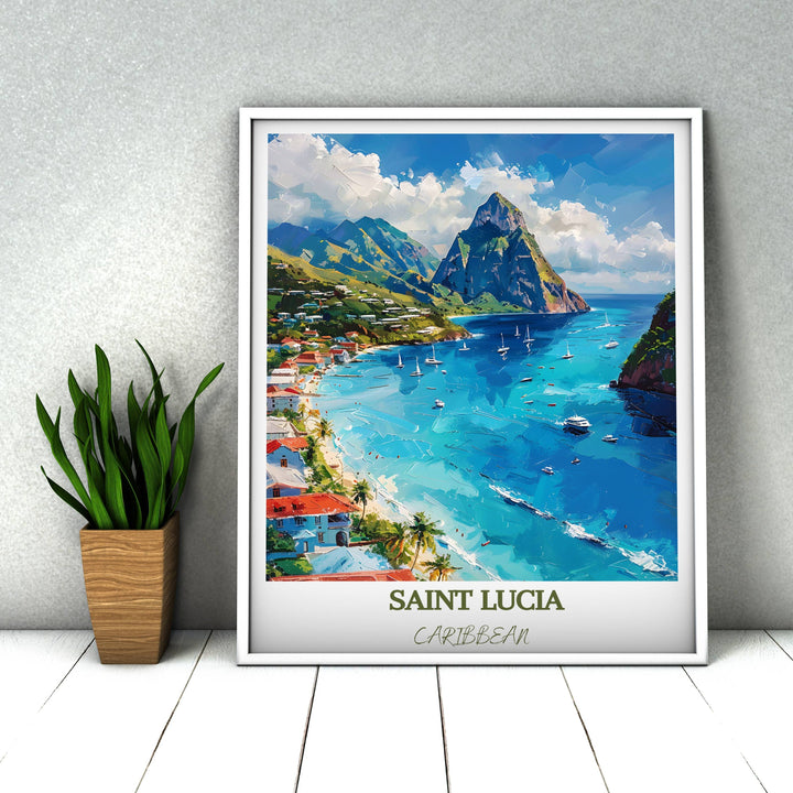 Explore Caribbean beauty with Saint Lucia art. Perfect for Caribbean decor, this poster showcases island paradise