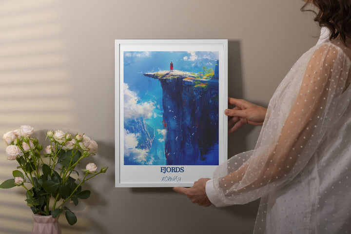 Transform your home into a Nordic retreat with this Norway-themed artwork showcasing the beauty of Preikestolen and its surrounding fjords.