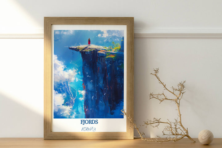 Transform your home into a Nordic retreat with this Norway-themed artwork showcasing the beauty of Preikestolen and its surrounding fjords.