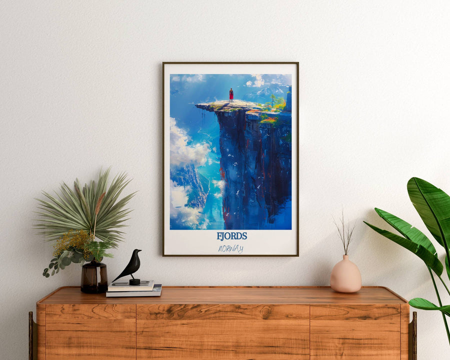 Transform your home into a Nordic retreat with this Norway-themed artwork showcasing the beauty of Preikestolen and its surrounding fjords.