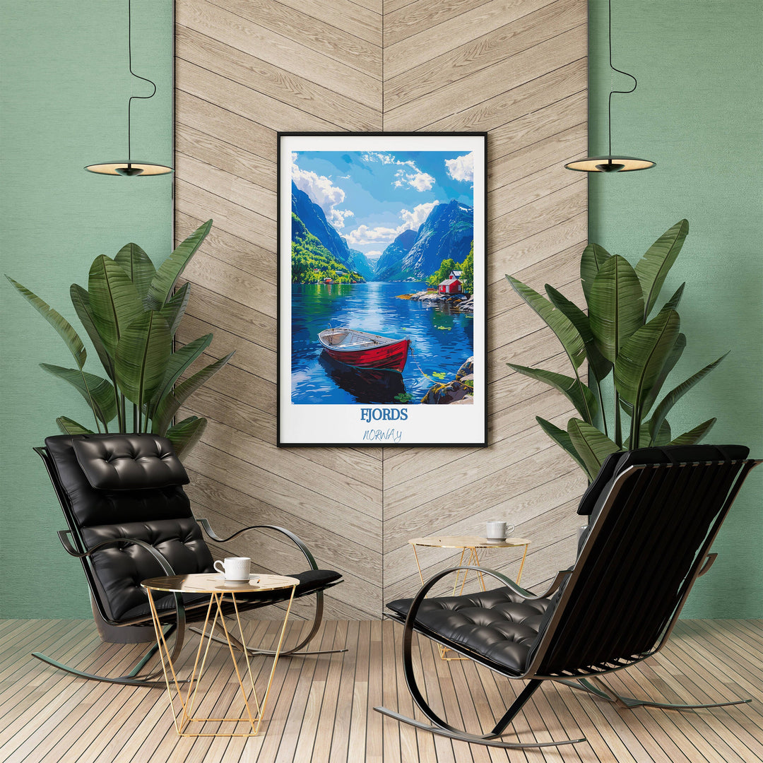 Infuse your home with the allure of the fjords with this captivating Norway wall hanging, highlighting Geirangerfjord and Trolltunga.