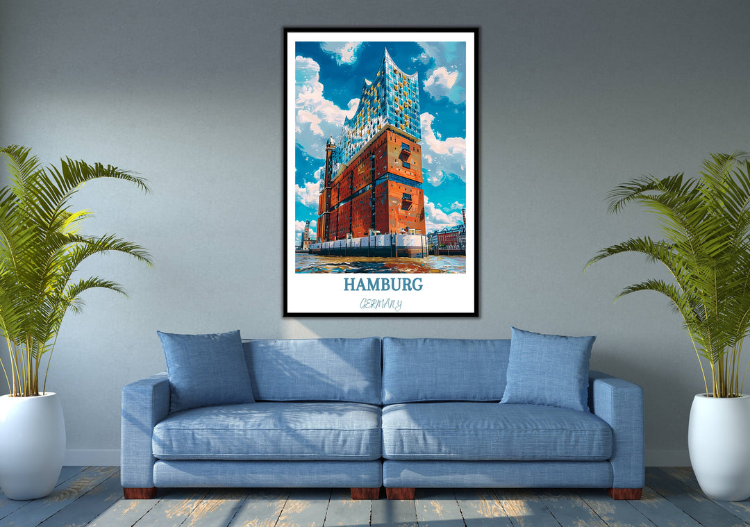 Enrich your living space with the architectural marvel of Hamburg&#39;s Elbphilharmonie through this captivating Germany art print. An ideal Germany souvenir