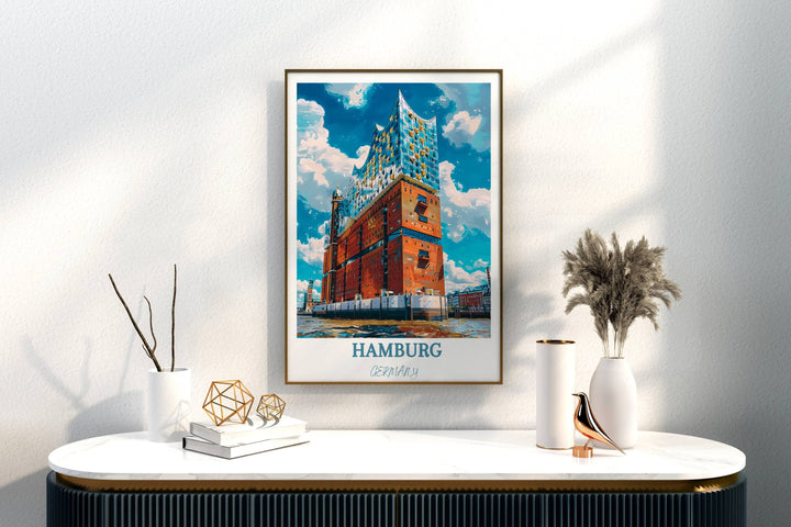 Bring the beauty of Hamburg&#39;s Elbphilharmonie into your home with this stunning Germany wall decor. The perfect Hamburg travel gift