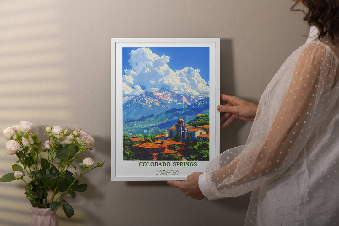 Mesmerizing Colorado Springs print featuring iconic scenes, an exquisite representation of Colorados breathtaking landscapes and landmarks.