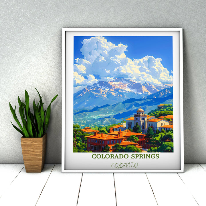 Mesmerizing Colorado Springs print featuring iconic scenes, an exquisite representation of Colorados breathtaking landscapes and landmarks.