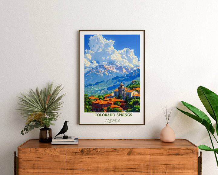 Mesmerizing Colorado Springs print featuring iconic scenes, an exquisite representation of Colorados breathtaking landscapes and landmarks.