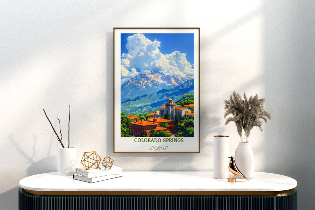 Charming Colorado gift showcasing the allure of Colorado Springs, perfect for bringing a piece of Colorado&#39;s natural splendor into any space.