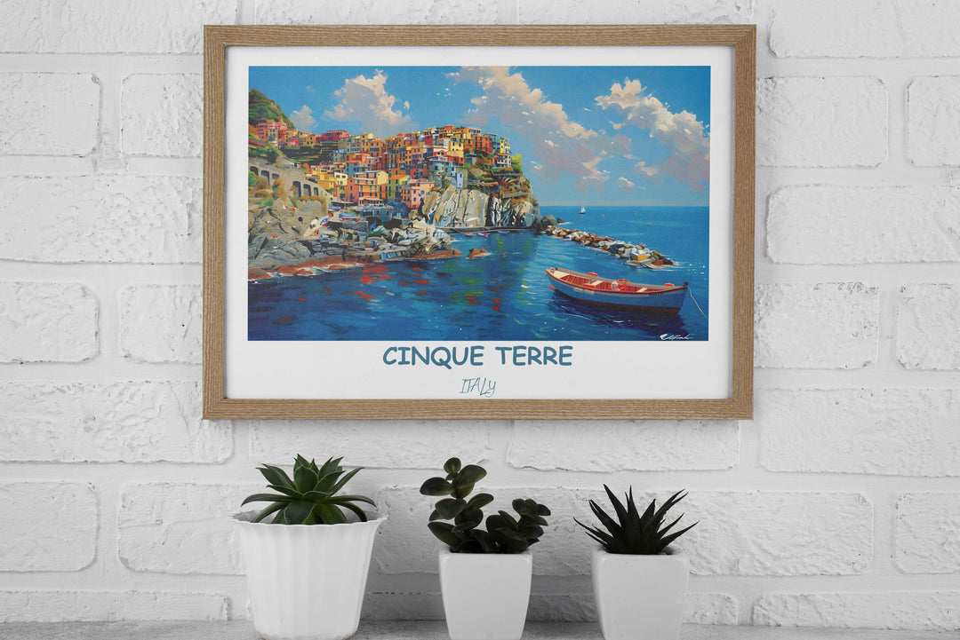 Illuminate your space with the charm of Cinque Terre with this Italy print. Featuring Manarola and Vernazza, it&#39;s a true coastal delight.