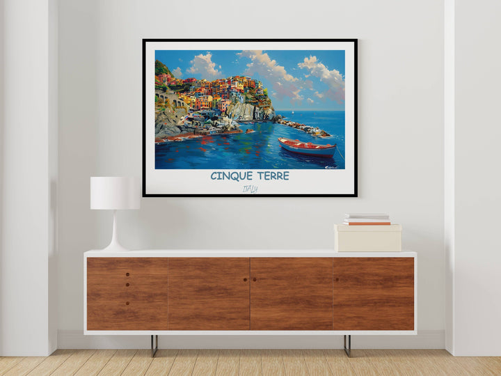 Illuminate your space with the charm of Cinque Terre with this Italy print. Featuring Manarola and Vernazza, it&#39;s a true coastal delight.
