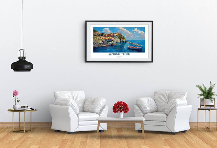 Illuminate your space with the charm of Cinque Terre with this Italy print. Featuring Manarola and Vernazza, it&#39;s a true coastal delight.