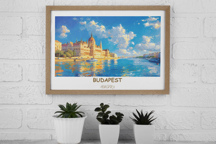 Transform your space into a Hungarian masterpiece with this captivating portrayal of Buda Castle and Chain Bridge.