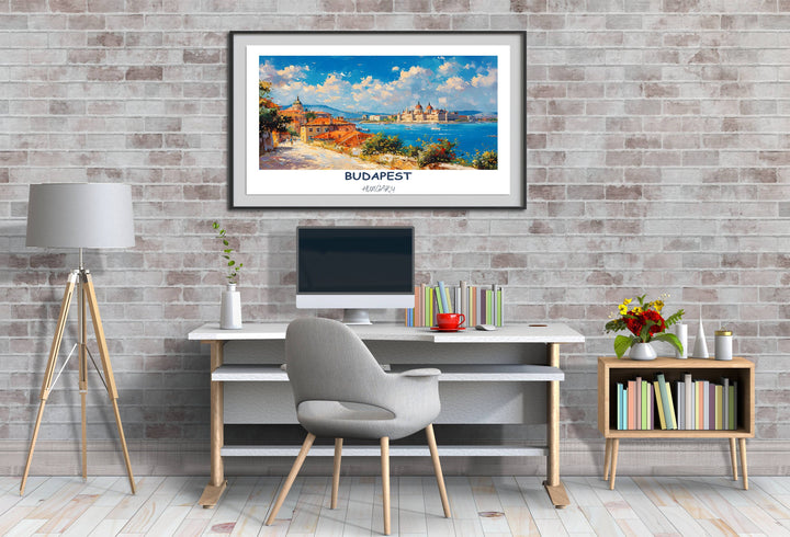Experience the charm of Hungary in your home with this enchanting artwork featuring Buda Castle and Chain Bridge.