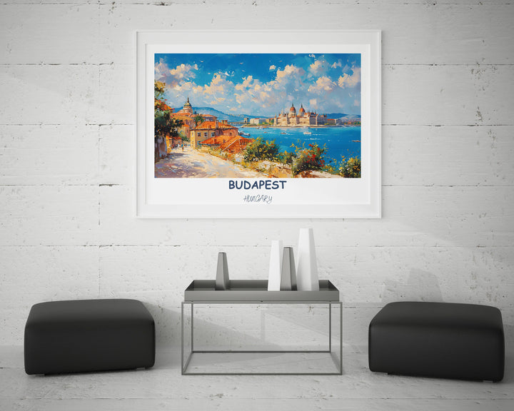Experience the charm of Hungary in your home with this enchanting artwork featuring Buda Castle and Chain Bridge.