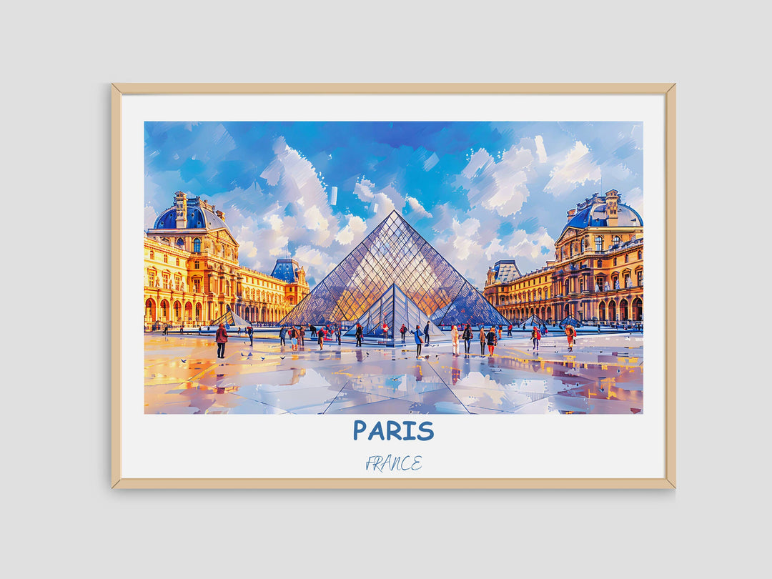 Elegant Parisian wall art showcasing the Louvre Museum and other iconic landmarks. A stylish addition to any space, evoking the allure of Paris.