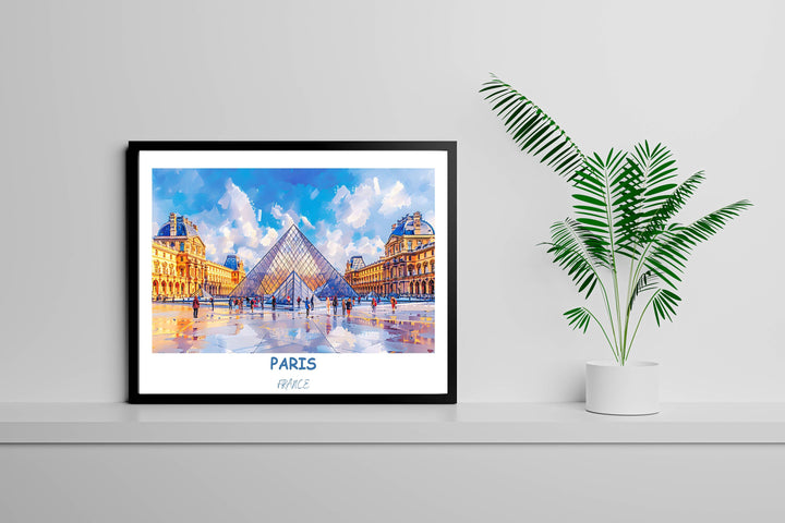 Capture the romance of Paris with this captivating wall art featuring the Louvre Museum. A perfect gift for travel enthusiasts and art lovers alike.