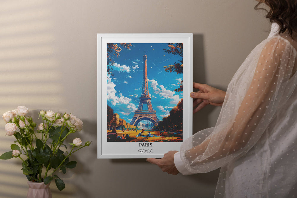 Elegant Parisian wall art showcasing the iconic Eiffel Tower. A timeless piece perfect for gifting or adding Parisian flair to any space.