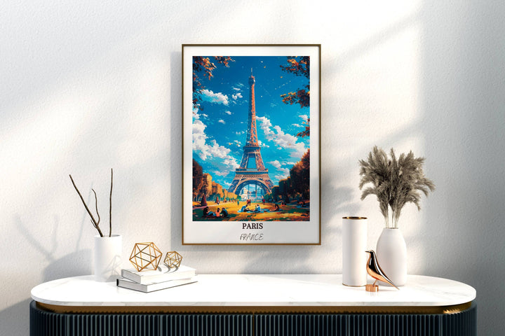 Stunning Parisian art decor featuring the iconic Eiffel Tower. Add a touch of Parisian charm to your space with this captivating artwork.