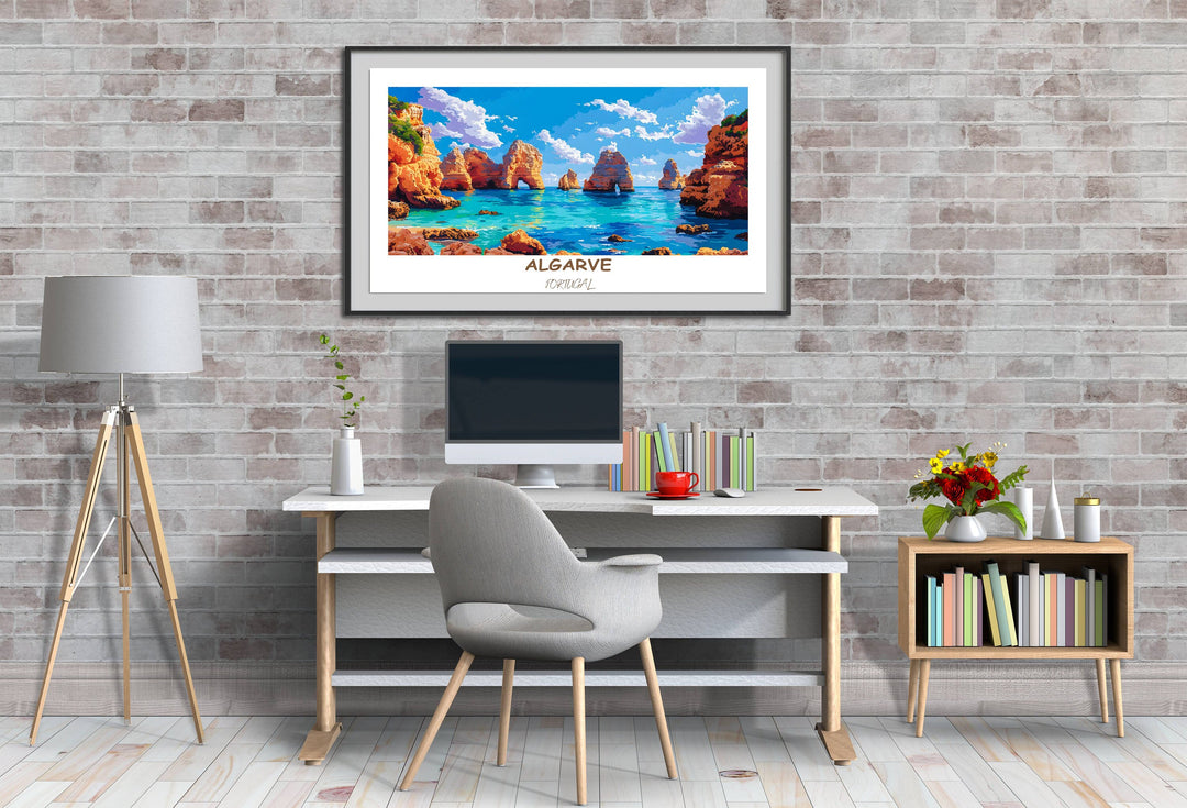 Stunning Algarve art print showcasing the enchanting Ponta da Piedade. A picturesque portrayal of Portugals coastal allure, perfect for wall decor or gifting.