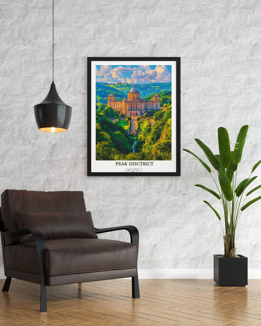 Embrace the tranquility of the Peak District with this captivating artwork showcasing the iconic Chatsworth House.