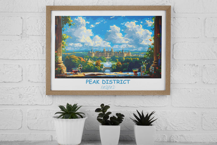 Experience the magic of the Peak District National Park with this stunning print featuring Chatsworth House