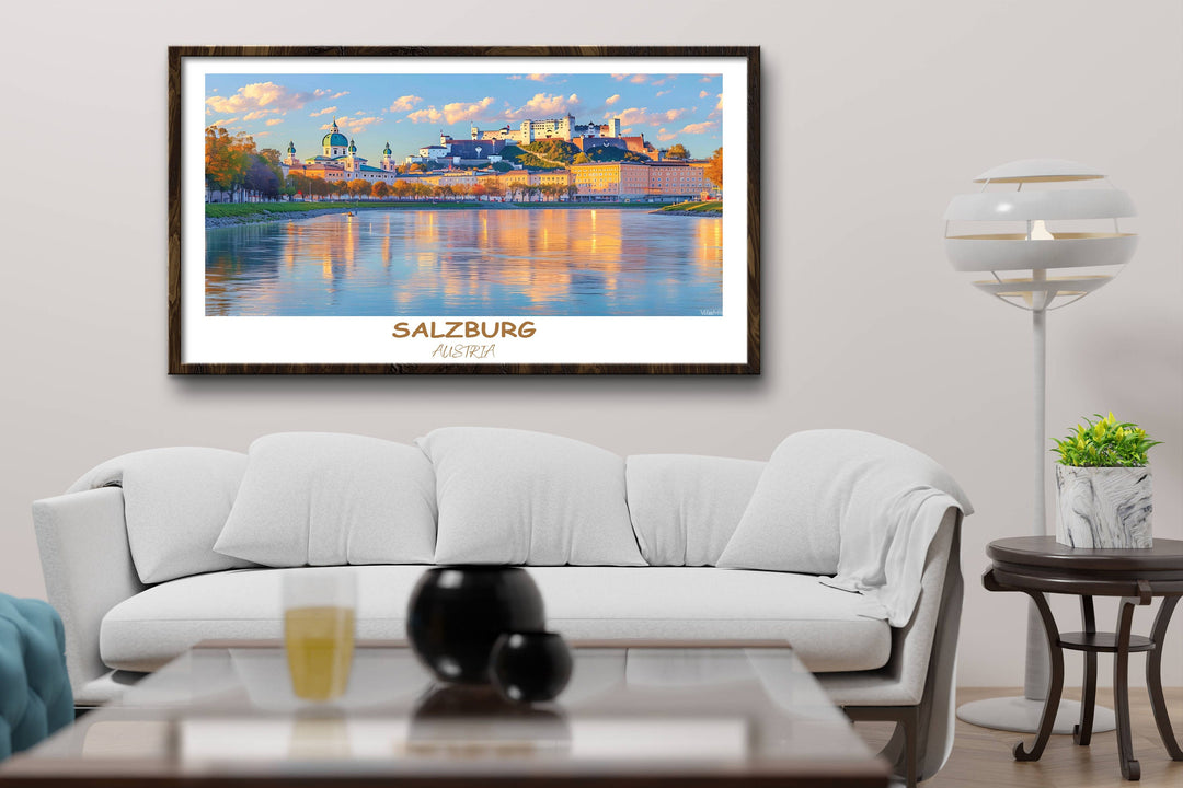 Immerse yourself in the splendor of Salzburg with this enchanting art print of Hohensalzburg Castle. A delightful gift for travel enthusiasts.