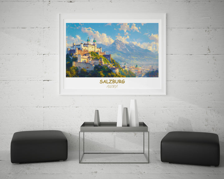 Transform your walls with the beauty of Salzburg captured in this stunning art print of Hohensalzburg Castle. The perfect gift for any art lover.