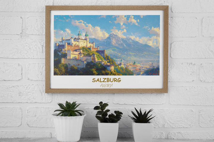 Transform your walls with the beauty of Salzburg captured in this stunning art print of Hohensalzburg Castle. The perfect gift for any art lover.