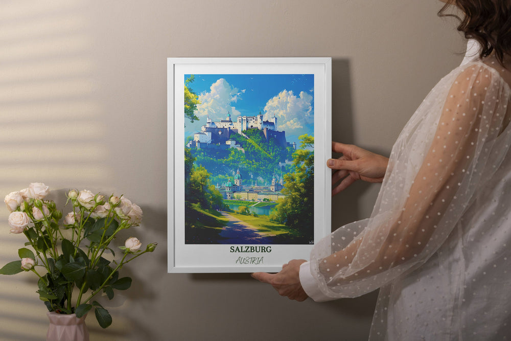 Transform your space with this stunning Salzburg wall art, highlighting the majestic Hohensalzburg Fortress. The perfect gift for any art lover.