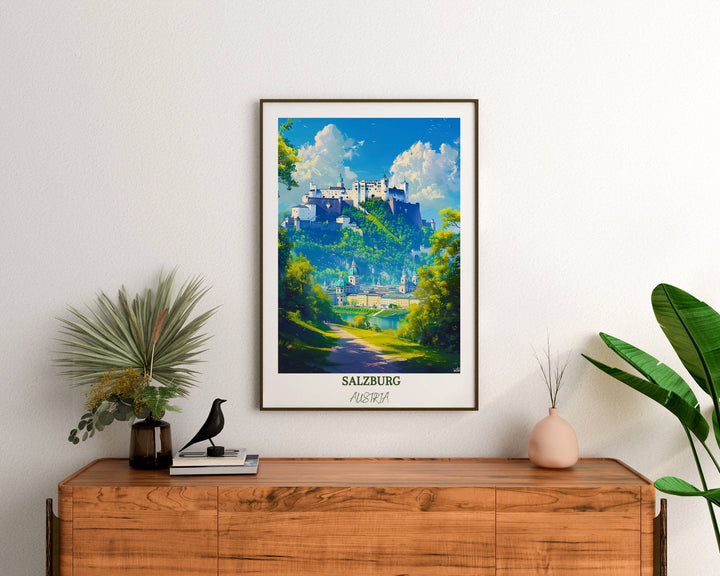 Transform your space with this stunning Salzburg wall art, highlighting the majestic Hohensalzburg Fortress. The perfect gift for any art lover.