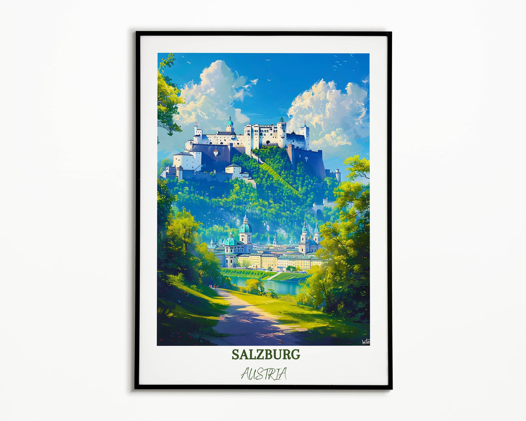 Transform your space with this stunning Salzburg wall art, highlighting the majestic Hohensalzburg Fortress. The perfect gift for any art lover.