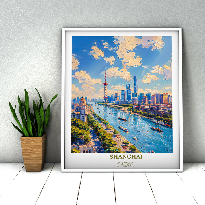 Adorn your walls with the charm of Shanghai with this China artwork, showcasing the timeless beauty of The Bund and city skyline.