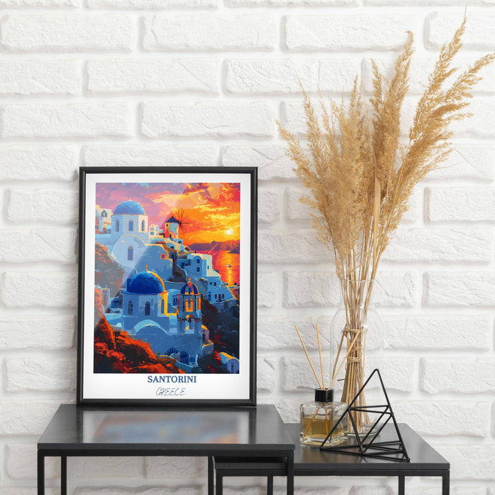 Santorini wall art transports you to the idyllic Greek island with this captivating travel print, a perfect addition to any decor.