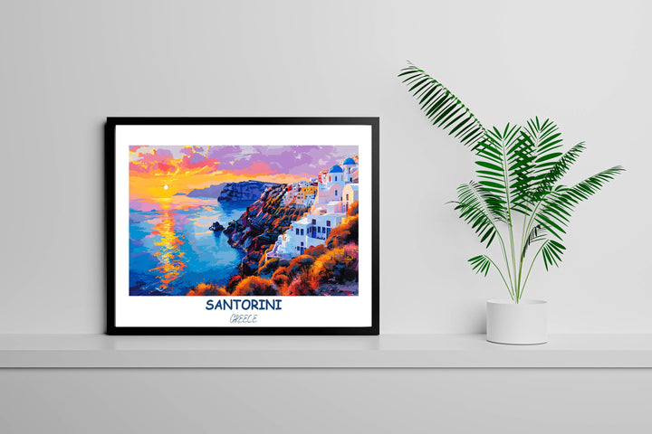 Greece island print transforms your space with the breathtaking beauty of Santorini showcased in this Greek island print.