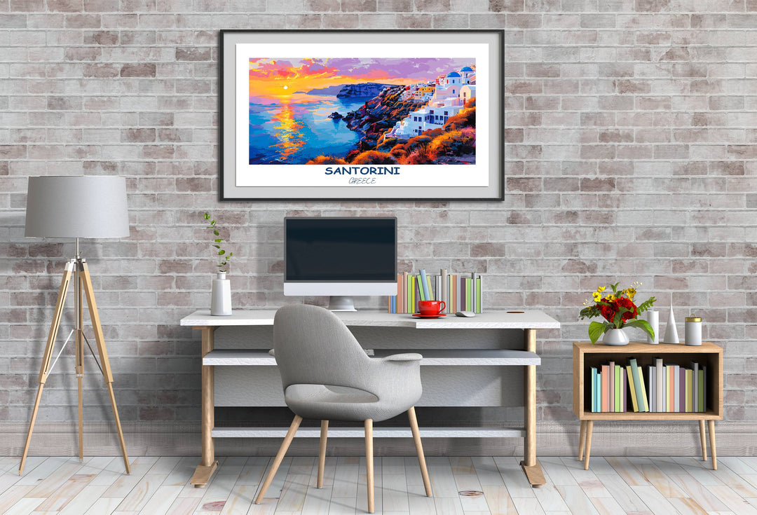 Santorini poster adds a touch of Mediterranean charm to your decor with this vibrant Santorini poster, a true Greek gem.