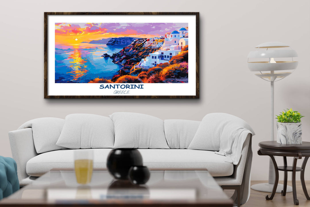 Santorini decor elevates your space with the timeless elegance of Santorini, beautifully captured in this decor piece.