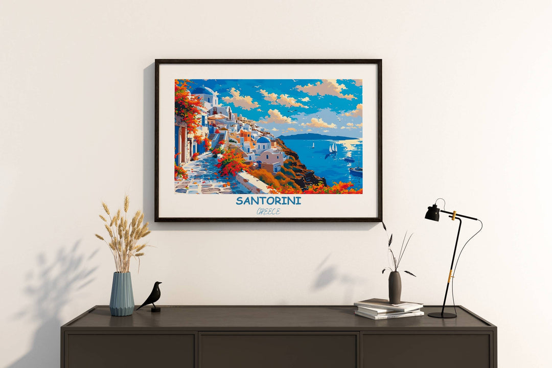 Santorini island immerses you in the magic of Santorini with this captivating artwork celebrating the Greek island&#39;s beauty.