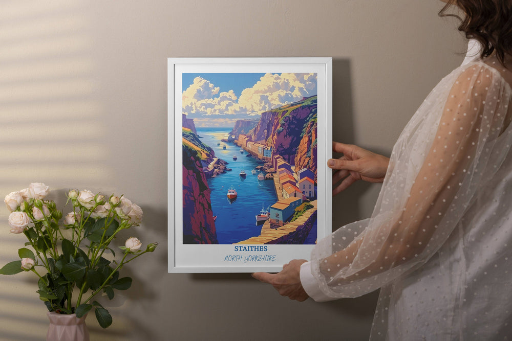 a woman holding up a picture of a river