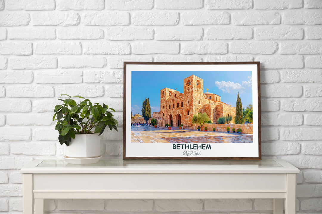 Elegant Palestine wall art showcasing the richness of Middle Eastern heritage, featuring Bethlehem Church of the Nativity. Perfect for adding character to your living space