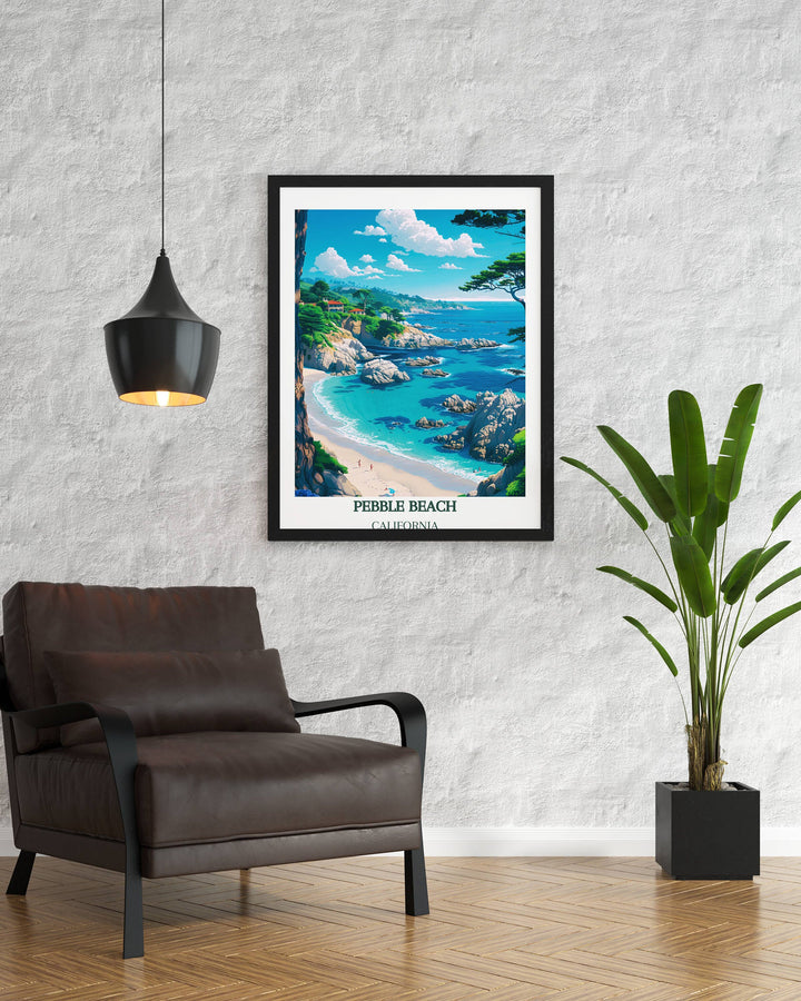 Our Glamorous Pebble Beach Travel Print will consistently impact your living space by turning it into a cool and elegant place. Anyone who loves art or travelling would immediately become a big lover of this fantastic artwork.