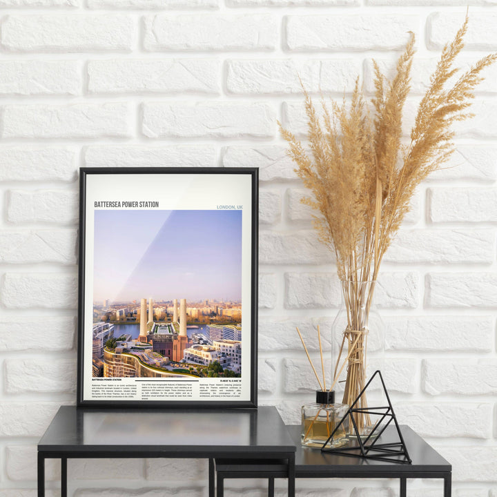 An artistic representation of Battersea Power Station in London, set against the iconic London skyline. This stunning Battersea Wall Art captures the essence of British landmarks, making it a perfect housewarming gift