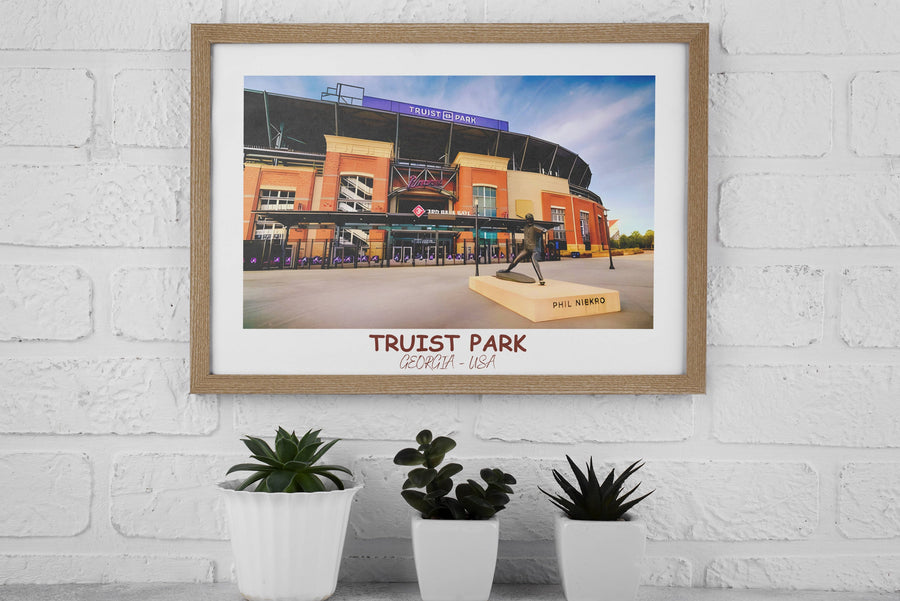 Braves Ballpark Print: Truist Park artwork celebrates the spirit of baseball. Ideal for fans and as a memorable housewarming present.