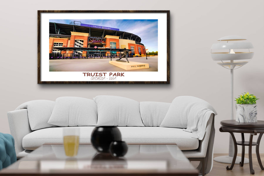 Braves Ballpark Print: Truist Park artwork celebrates the spirit of baseball. Ideal for fans and as a memorable housewarming present.